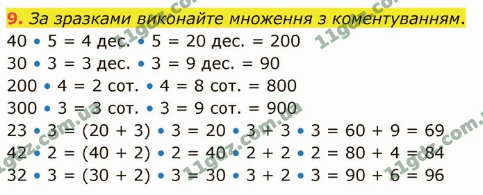 9. За зразками виконайте множення з коментуванням. — ГДЗ Математика 4 клас Логачевська 1-2 ч. 2021
