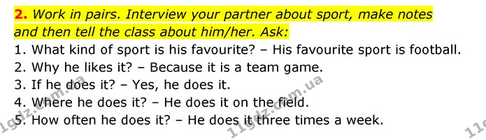2. Work in pairs. Interview your partner about sport, make notes — ГДЗ Англійська мова 6 клас Карпюк 2023