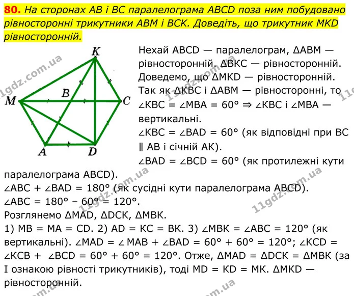 80. На сторонах AB і BC паралелограма ABCD поза ним побудовано — ГДЗ Геометрія 8 клас Мерзляк