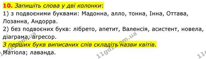 10. Запишіть слова у дві колонки: — ГДЗ Українська мова 6 клас Авраменко