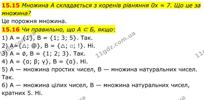 15.15 Множина A складається з коренів рівняння 0x = 7. Що це за множина? — ГДЗ Алгебра 8 клас Істер