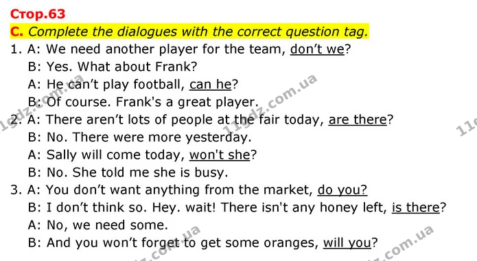 C. Complete the dialogues with the correct question tag. — ГДЗ Робочий зошит Англійська мова 6 клас Мітчелл