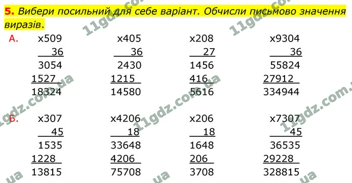 5. Вибери посильний для себе варіант. Обчисли письмово значення виразів. — ГДЗ Математика 4 клас Логачевська 1-2 ч. 2021