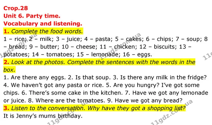 1. Complete the food words. — ГДЗ Робочий зошит Англійська мова 5 клас Коста (prepare 5)