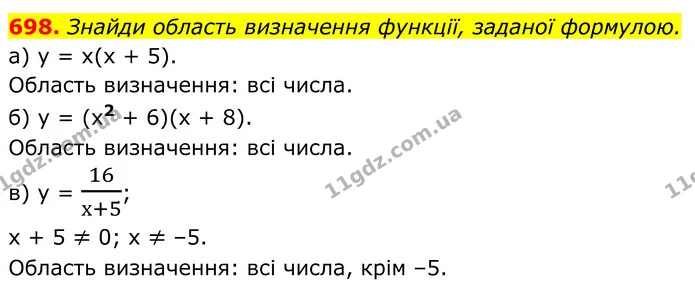698. Знайди область визначення функції, заданої формулою. — ГДЗ Алгебра 7 клас Бевз