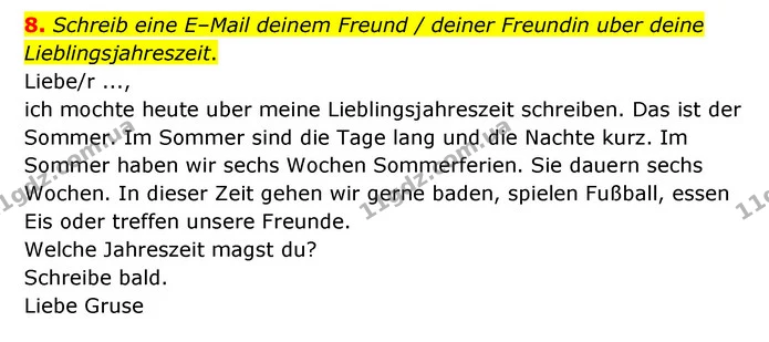 8. Schreib eine E–Mail deinem Freund / deiner Freundin uber deine Lieblingsjahreszeit. — ГДЗ Німецька мова 6 клас Басай (2023)