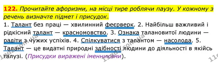 122. Прочитайте афоризми, на місці тире роблячи паузу. У кожному з речень визначте підмет і присудок. — ГДЗ Українська мова 8 клас Глазова О.П. 2021