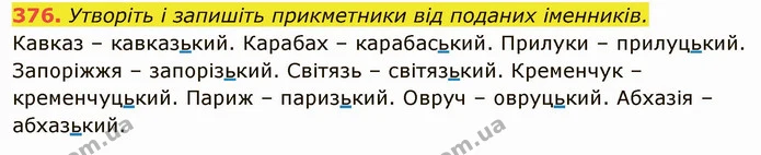 376. Утворіть і запишіть прикметники від поданих іменників. — ГДЗ Українська мова 6 клас Глазова