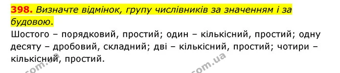 398. Визначте відмінок, групу числівників за значенням і за будовою. — ГДЗ Українська мова 6 клас Голуб 2023