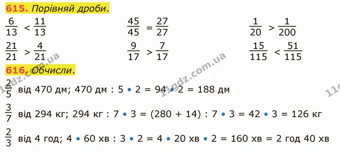 615. Порівняй дроби. — ГДЗ Математика 4 клас Оляницька