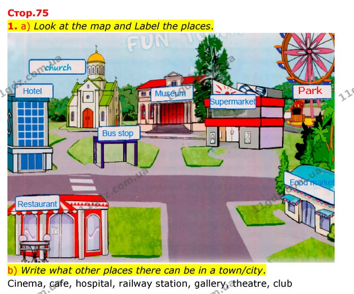 1. a) Look at the map and Label the places. — ГДЗ Робочий зошит Англійська мова 5 клас Карпюк