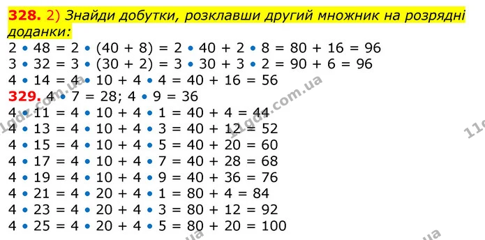 328. 2) Знайди добутки, розклавши другий множник на розрядні доданки: — ГДЗ Математика 3 клас Лишенко (1, 2 частина)