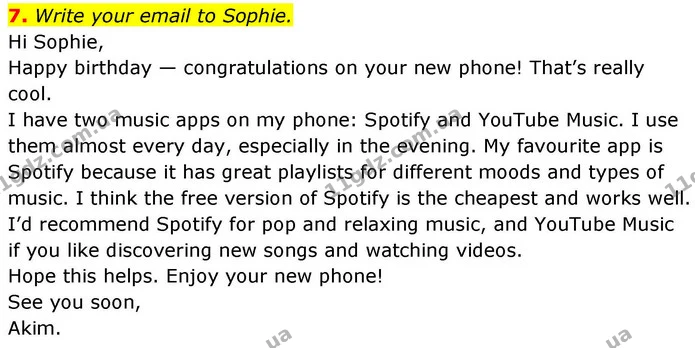 7. Write your email to Sophie. — ГДЗ робочий зошит Англійська мова 8 клас Гарет Джонс 2025