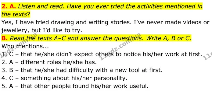 2. A. Listen and read. Have you ever tried the activities mentioned in the texts? — ГДЗ Англійська мова 8 клас Мітчелл