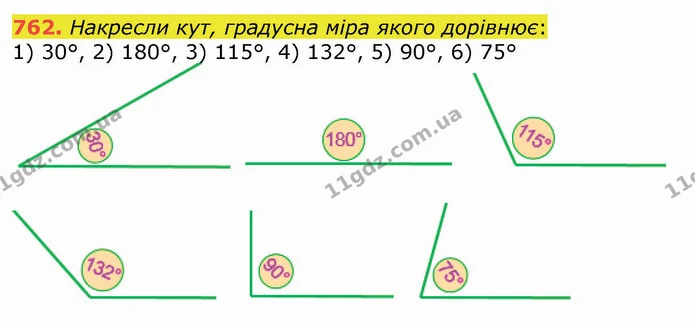 762. Накресли кут, градусна міра якого дорівнює: — ГДЗ Математика 5 клас Істер 2022