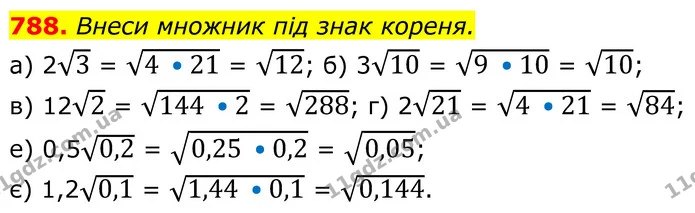 788. Внеси множник під знак кореня. — ГДЗ Алгебра 8 клас Бевз