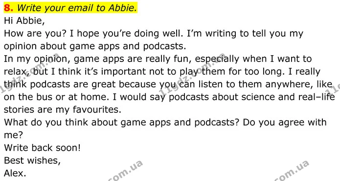 8. Write your email to Abbie. — ГДЗ Англійська мова 8 клас Стайрінг (Prepare)