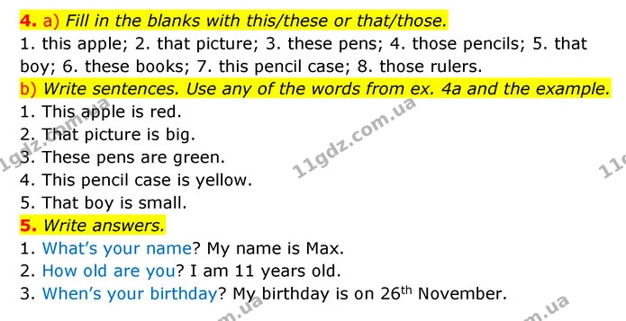 4. a) Fill in the blanks with this/these or that/those. — ГДЗ Робочий зошит Англійська мова 5 клас Косован (Дж. Коста)
