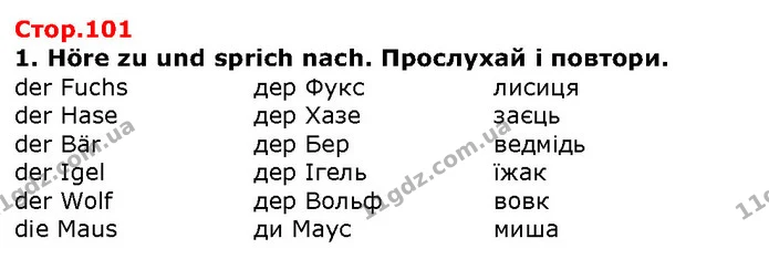 Стор. 101 — 1 — ГДЗ Німецька мова 1 клас Сотникова — ГДЗ Німецька мова 1 клас Сотникова