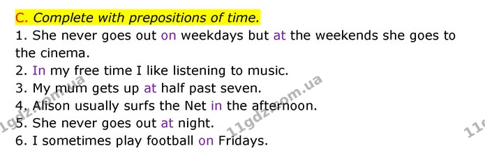 C. Complete with prepositions of time. — ГДЗ Зошит граматика Англійська мова Мітчелл