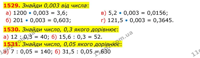 1529. Знайди 0,003 від числа: — ГДЗ Математика 5 клас Бевз