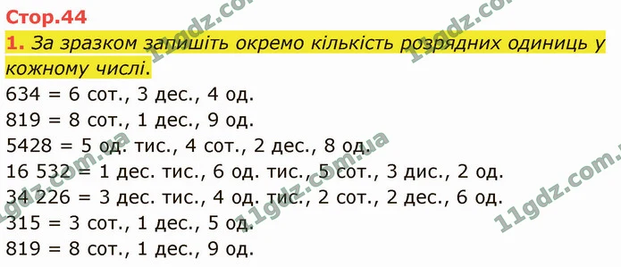 1. За зразком запишіть окремо кількість розрядних одиниць у кожному числі. — ГДЗ Математика 4 клас Логачевська 1-2 ч. 2021