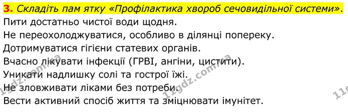 3. Складіть пам ятку «Профілактика хвороб сечовидільної системи». — ГДЗ Робочий зошит Біологія 8 клас Кулініч