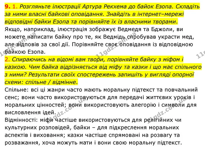 9. 1. Розгляньте ілюстрації Артура Рекхема до байок Езопа. Складіть за ними власні байкові оповідання. Знайдіть в інтернет–мережі — ГДЗ Зарубіжна література 6 клас Волощук