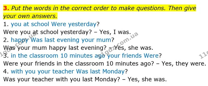 3. Put the words in the correct order to make questions. Then give your own answers. — ГДЗ Зошит з граматики Англійська мова 5 клас Карпюк 2022