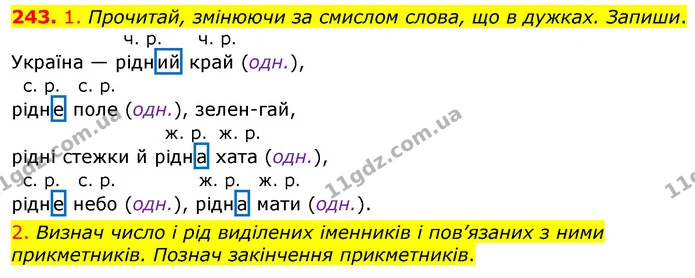 243. 1. Прочитай, змінюючи за смислом слова, що в дужках. Запиши. — ГДЗ Українська мова та читання 3 клас Коваленко (1 частина)