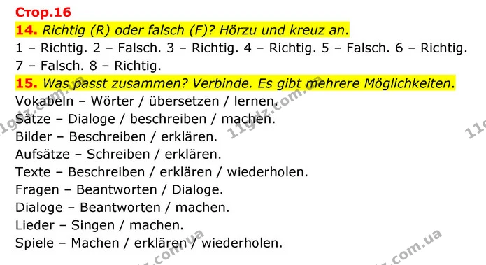 14. Richtig (R) oder falsch (F)? Hörzu und kreuz an. — ГДЗ Німецька мова 6 клас Басай (2023)