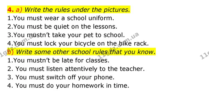 4. a) Write the rules under the pictures. — ГДЗ Робочий зошит Англійська мова 6 клас Карпюк