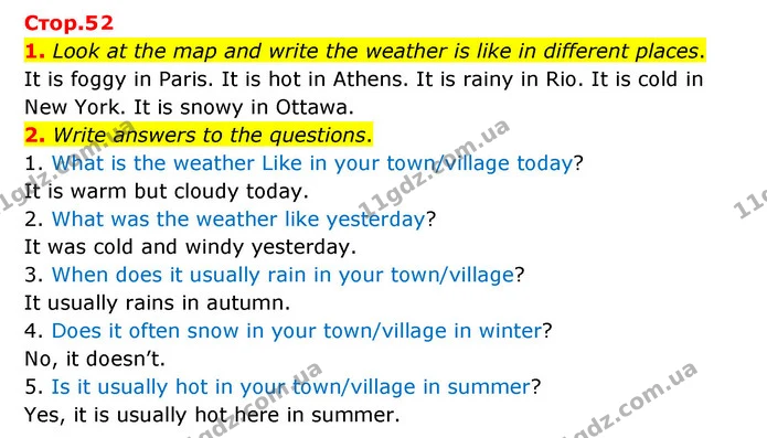 1. Look at the map and write the weather is like in different places. — ГДЗ Робочий зошит Англійська мова 5 клас Карпюк