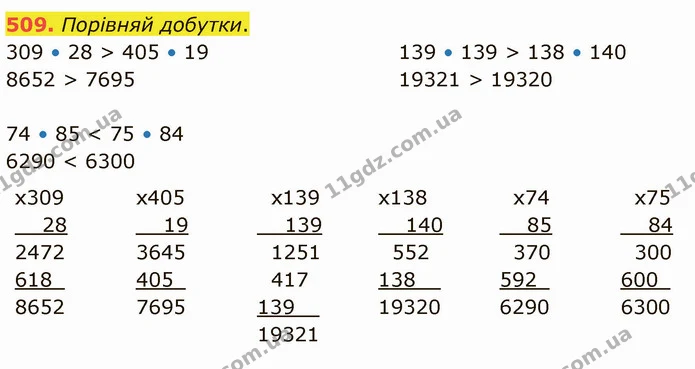509. Порівняй добутки. — ГДЗ Математика 4 клас Заїка