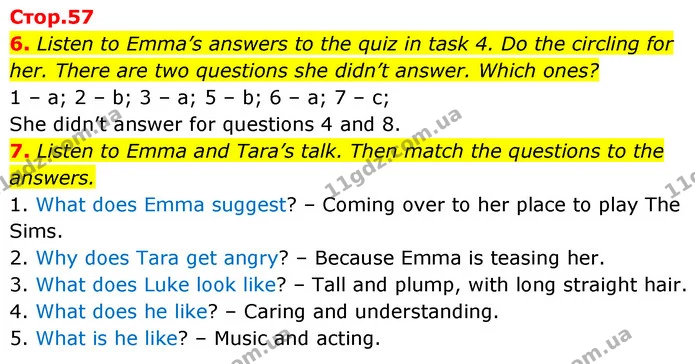 6. Listen to Emma’s answers to the quiz in task 4. Do the circling for her. There are two questions she didn’t answer. Which ones? — ГДЗ Англійська мова 6 клас Карпюк 2023