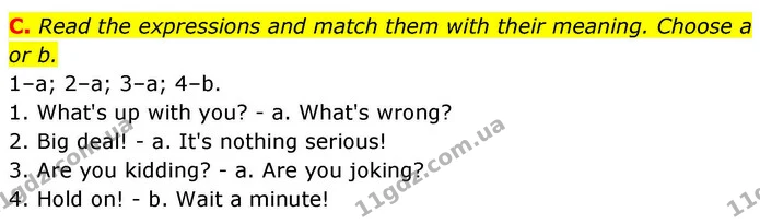 C. Read the expressions and match them with their meaning. Choose a or b. — ГДЗ робочий зошит Англійська мова 7 клас Мітчелл