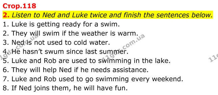 2. Listen to Ned and Luke twice and finish the sentences below. — ГДЗ Англійська мова 8 клас Карпюк 2025
