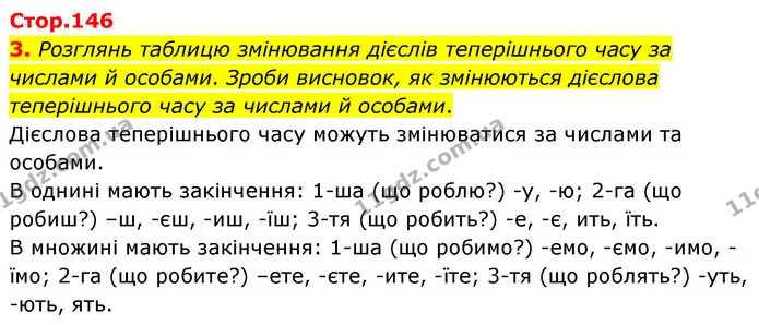 3. Розглянь таблицю змінювання дієслів теперішнього часу за числами й особами. Зроби висновок, як змінюються дієслова теперішнього часу — ГДЗ Українська мова 4 клас Вашуленко 2021 (1 частина)