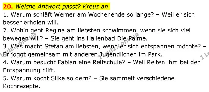 20. Welche Antwort passt? Kreuz an. — ГДЗ робочий зошит Німецька мова 8 клас Басай