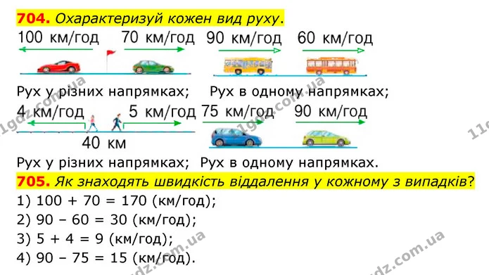 704. Охарактеризуй кожен вид руху. — ГДЗ Математика 4 клас Бевз 1 та 2 частини