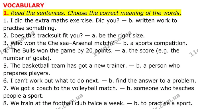 1. Read the sentences. Choose the correct meaning of the words. — ГДЗ Англійська мова 8 клас Стайрінг (Prepare)