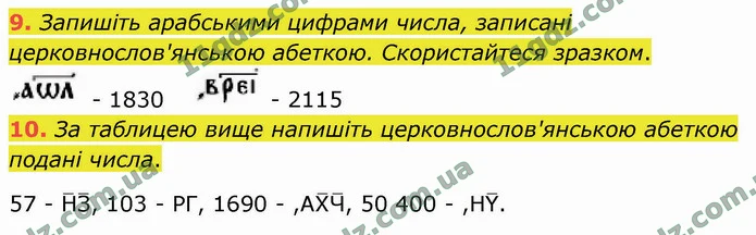 9. Запишіть арабськими цифрами числа, записані церковнослов'янською абеткою. Скористайтеся зразком. — ГДЗ Математика 4 клас Логачевська 1-2 ч. 2021