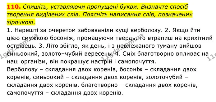 110. Спишіть, уставляючи пропущені букви. Визначте спосіб творення виділених слів. Поясніть написання слів, позначених зірочкою. — ГДЗ Українська мова 6 клас Голуб 2023