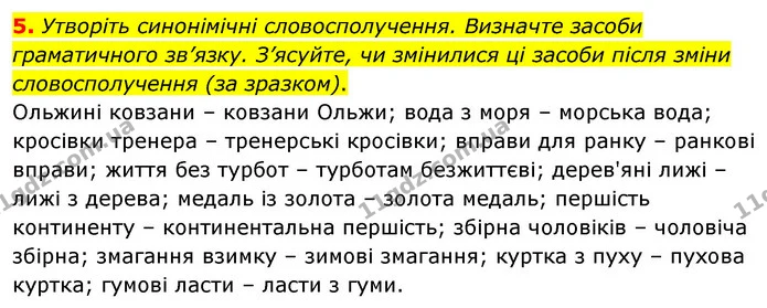 5. Утворіть синонімічні словосполучення. Визначте засоби граматичного зв’язку. З’ясуйте, чи змінилися ці засоби після зміни — ГДЗ Українська мова 8 клас Авраменко (поглиблений)