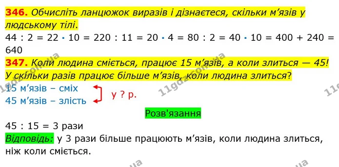 346. Обчисліть ланцюжок виразів і дізнаєтеся, скільки м’язів у людському тілі. — ГДЗ Математика 3 клас Оляницька 1 та 2 частини
