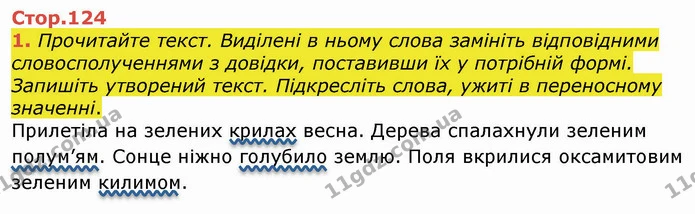 1. Прочитайте текст. Виділені в ньому слова замініть відповідними словосполученнями з довідки, поставивши їх у потрібній формі — ГДЗ Українська мова 4 клас Вашуленко 2021 (1 частина)