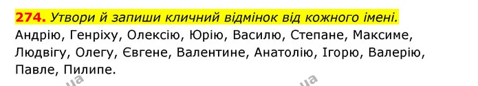 274. Утвори й запиши кличний відмінок від кожного імені. — ГДЗ Українська мова 6 клас Онатій