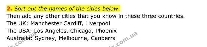 2. Sort out the names of the cities below. — ГДЗ Робочий зошит Англійська мова 5 клас Карпюк