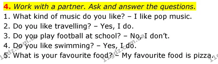 4. Work with a partner. Ask and answer the questions. — ГДЗ Англійська мова 6 клас Коста (Prepare 6)