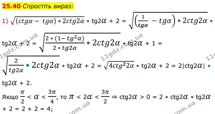 25.40 Спростіть вираз: — ГДЗ Алгебра 10 клас Мерзляк 2018